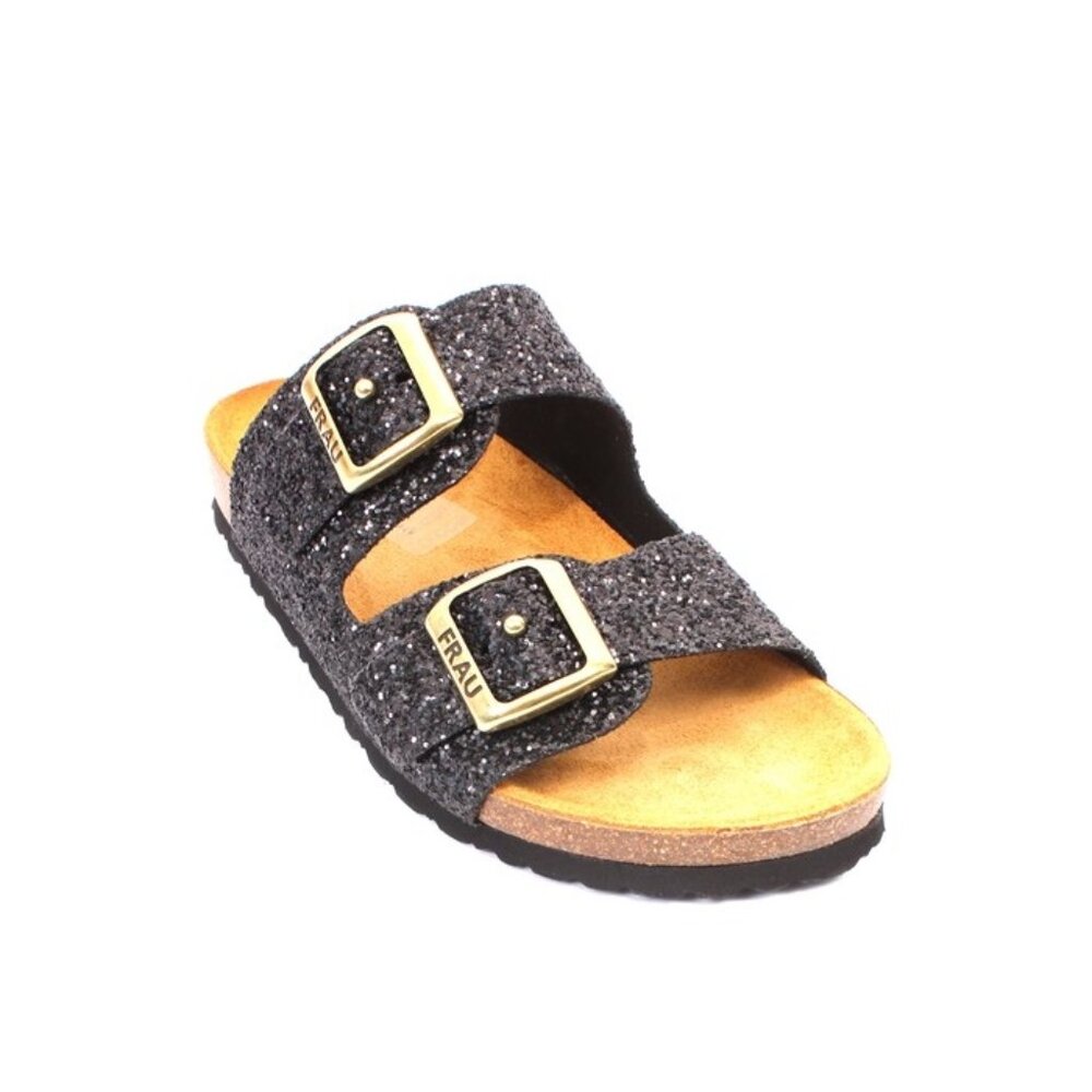 Frau 2482 Black Leather Platform Sandals